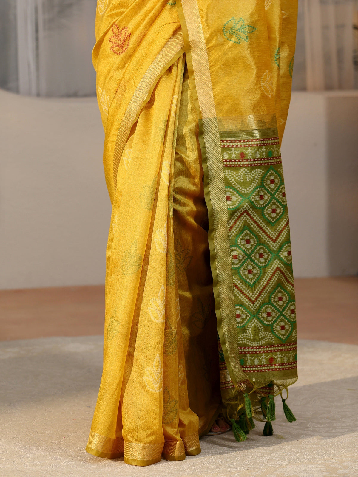 Anouk Mustard Bandhani Silk Blend Saree