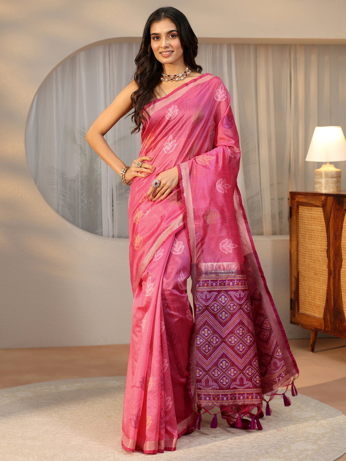 Anouk Dusty Rose Pink Bandhani Silk Blend Saree