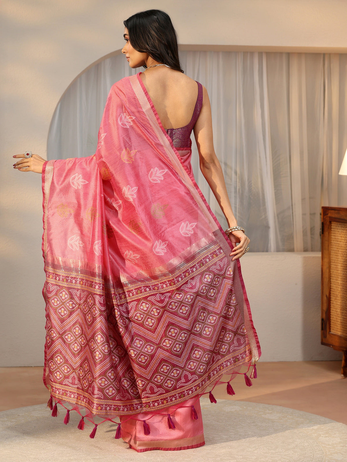 Anouk Dusty Rose Pink Bandhani Silk Blend Saree