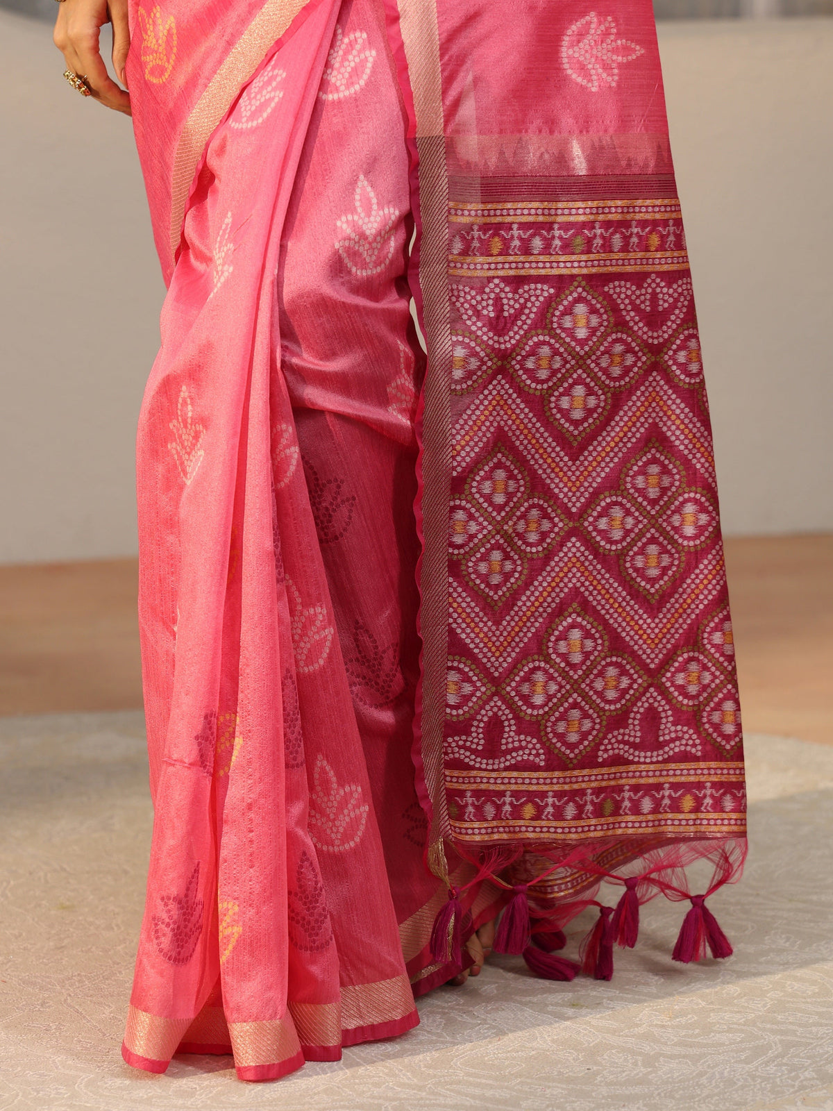 Anouk Dusty Rose Pink Bandhani Silk Blend Saree
