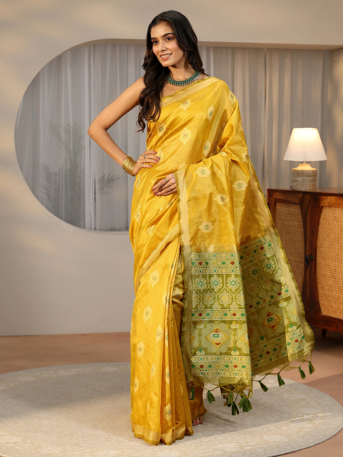 Anouk Mustard Woven Design Silk Blend Saree
