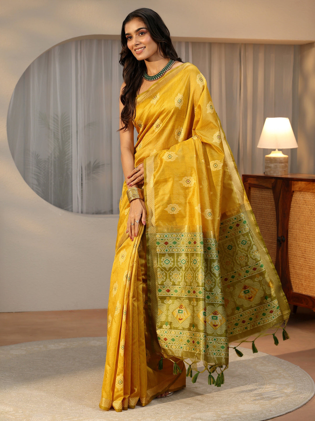 Anouk Mustard Woven Design Silk Blend Saree