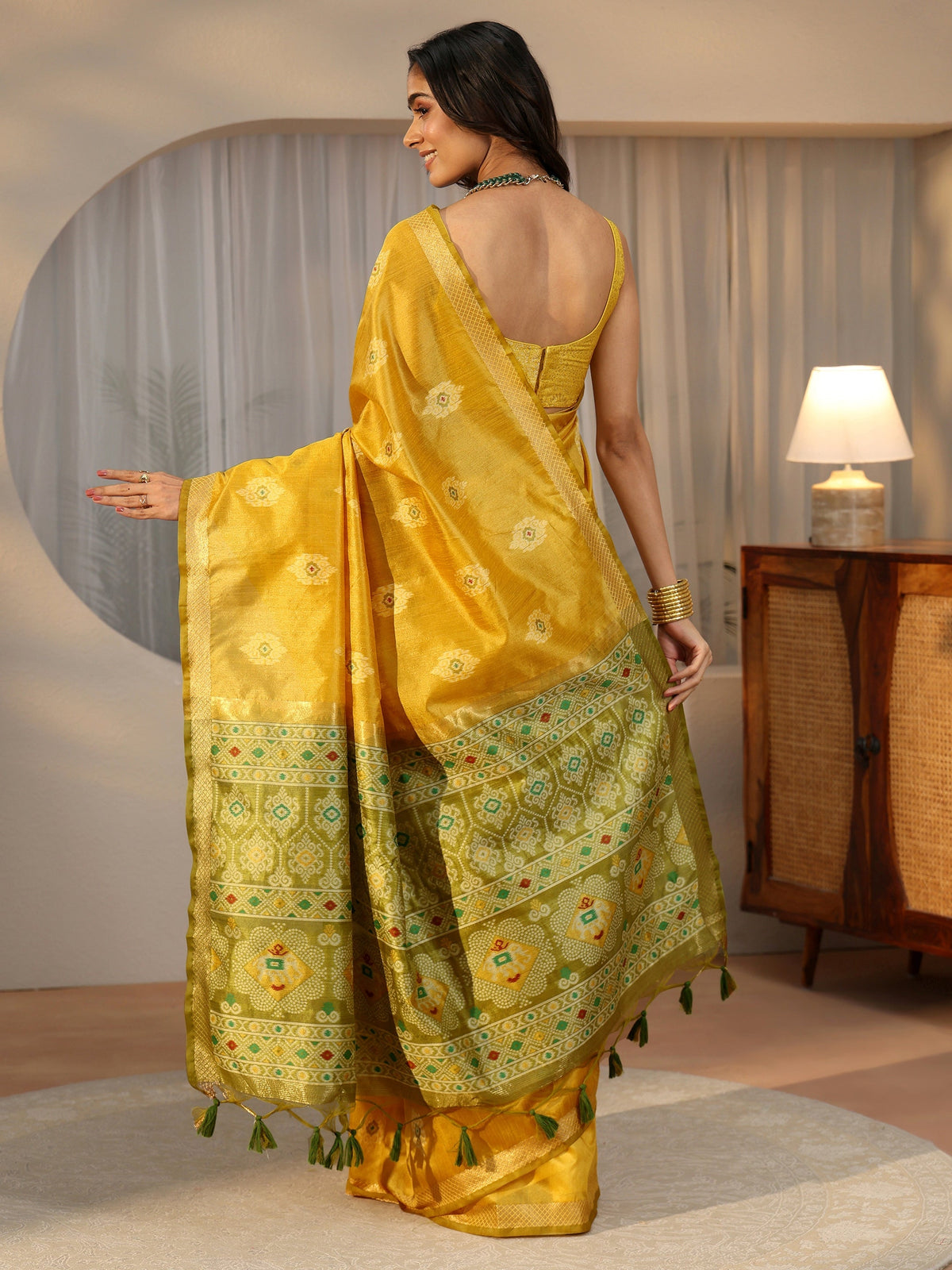 Anouk Mustard Woven Design Silk Blend Saree