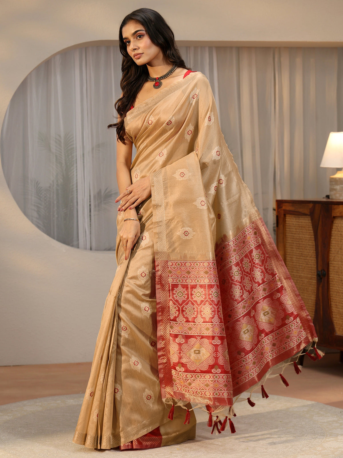 Anouk Gold Woven Design Silk Blend Saree