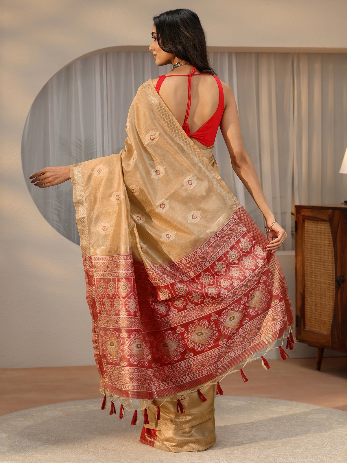 Anouk Gold Woven Design Silk Blend Saree