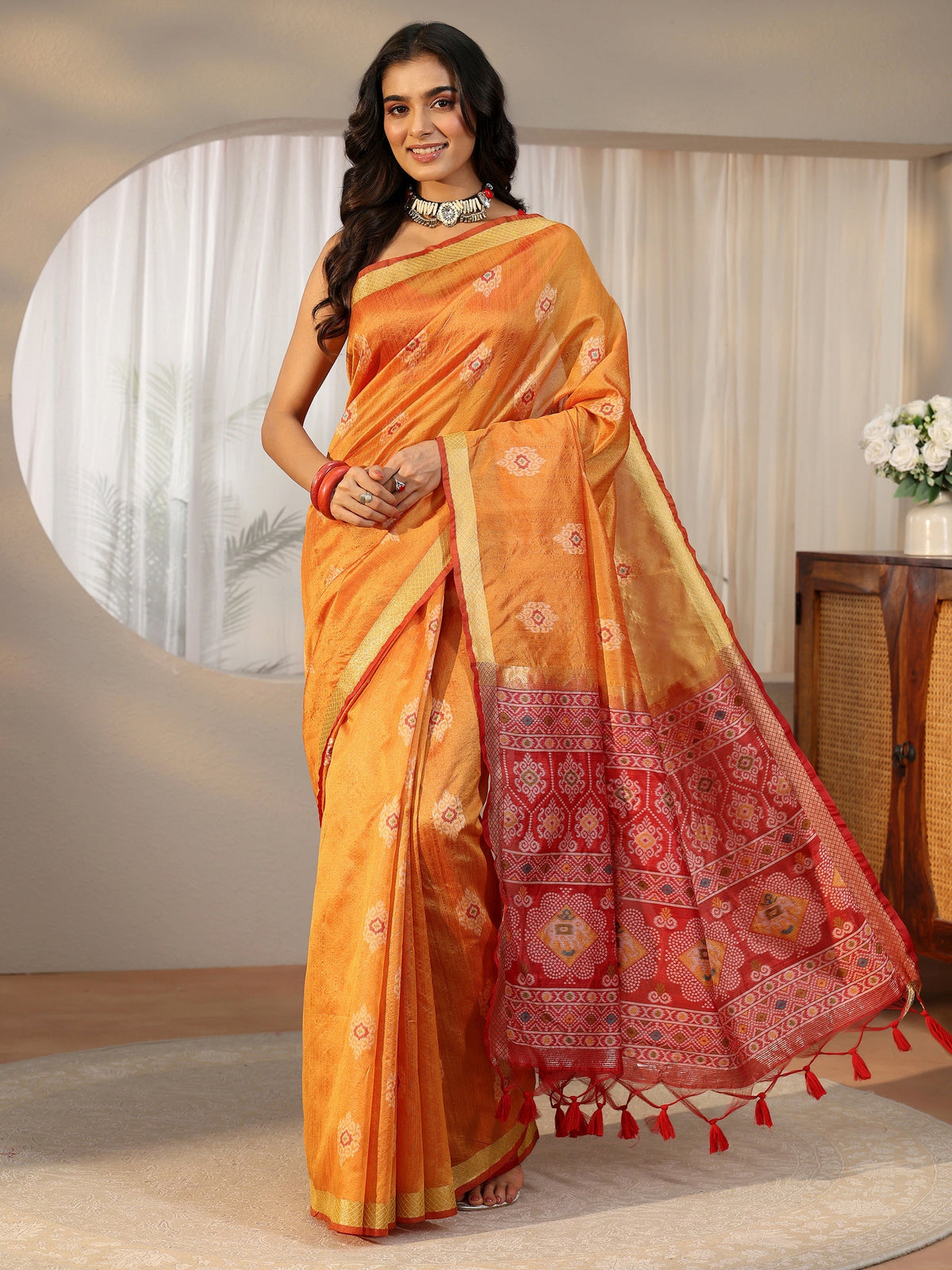 Anouk Orange Woven Design Silk Blend Saree