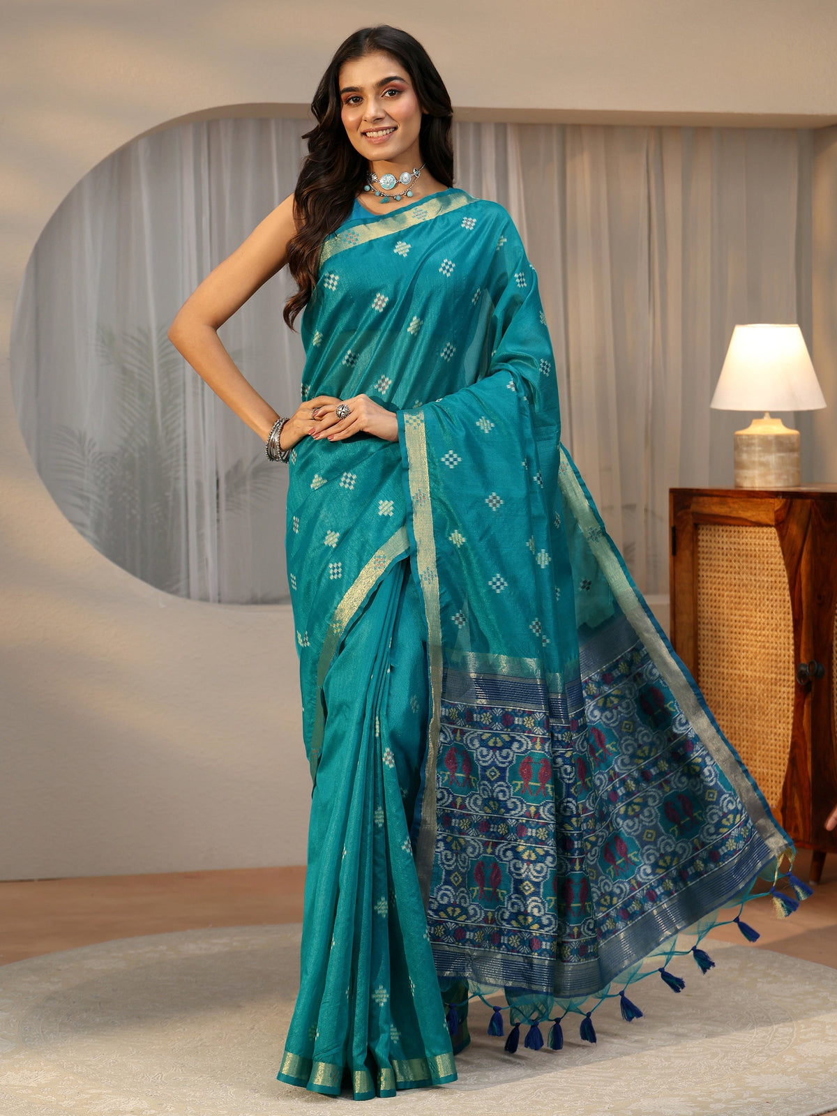 Anouk Teal Blue Woven Design Silk Blend Saree