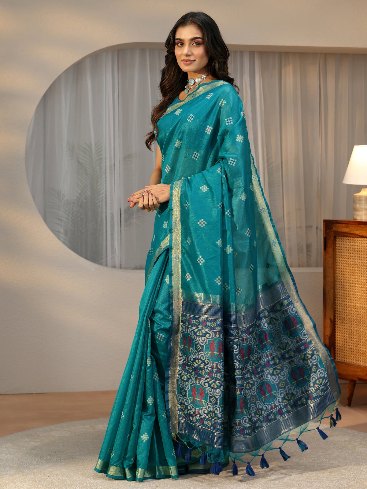 Anouk Teal Blue Woven Design Silk Blend Saree