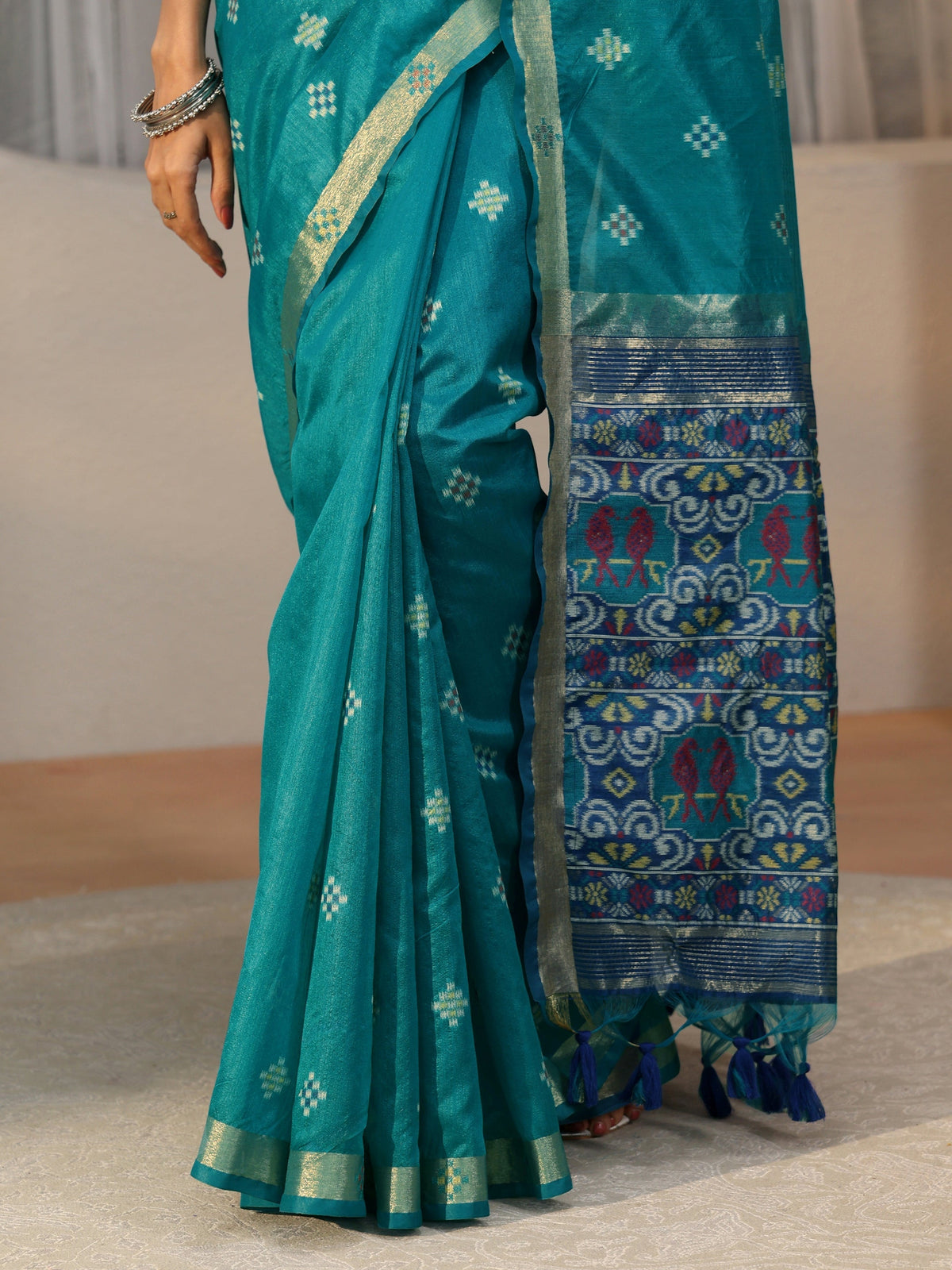 Anouk Teal Blue Woven Design Silk Blend Saree