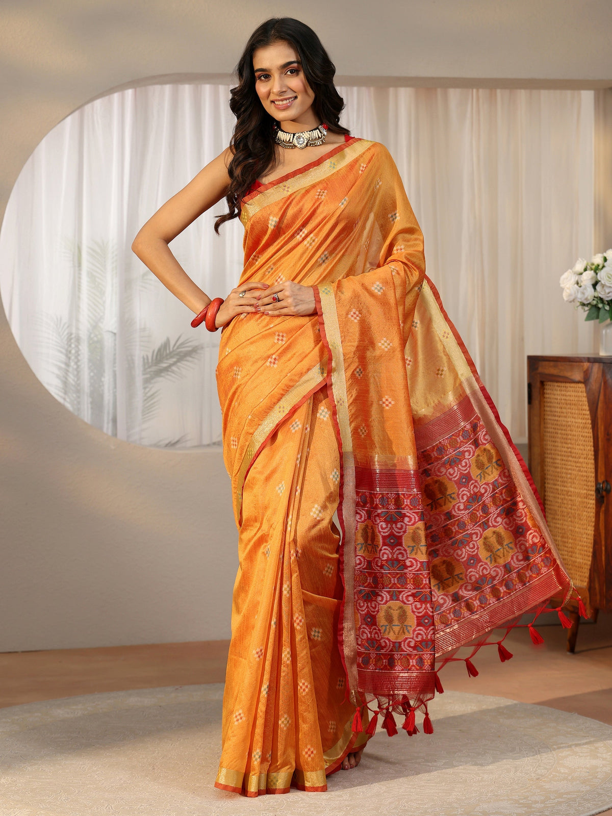 Anouk Orange Woven Design Silk Blend Saree