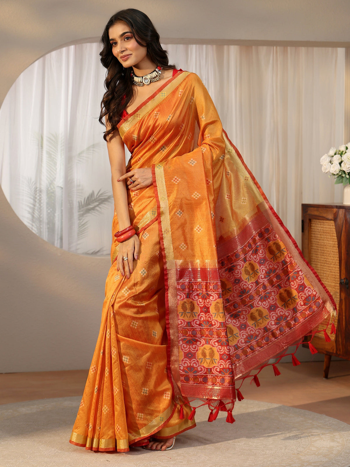 Anouk Orange Woven Design Silk Blend Saree