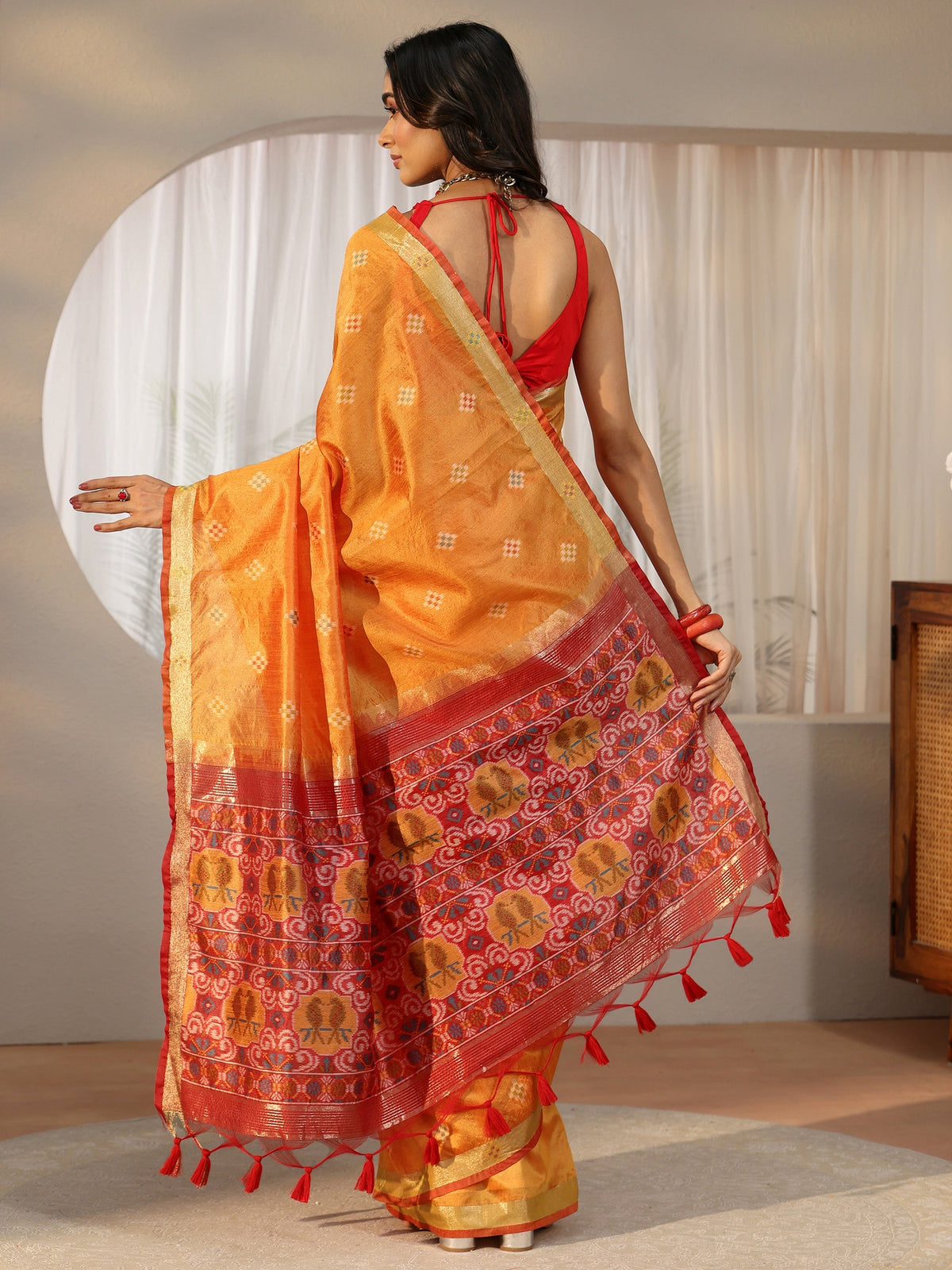 Anouk Orange Woven Design Silk Blend Saree