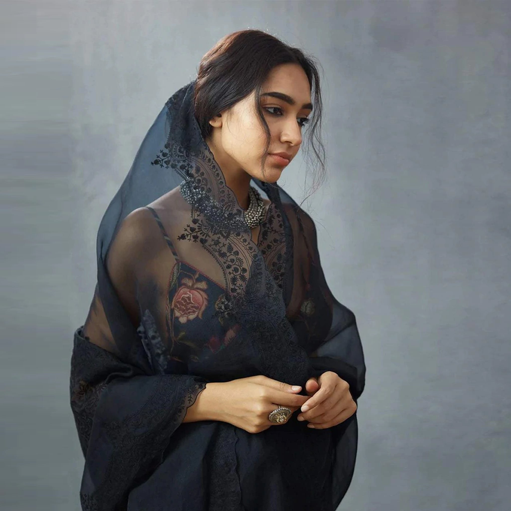 Organza Silk Saree with Beautiful Embroidery Thread Work and Silk Blouse for Wedding