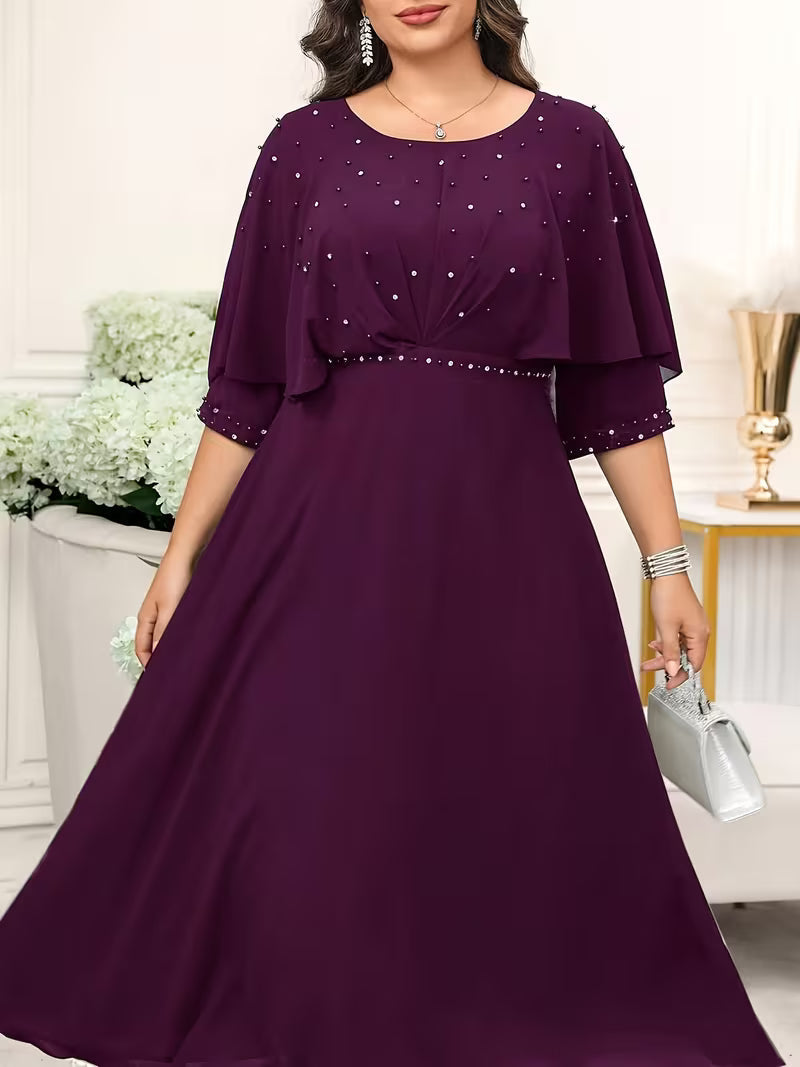 Plus Size Women’s Elegant Rhinestone Collar Dress