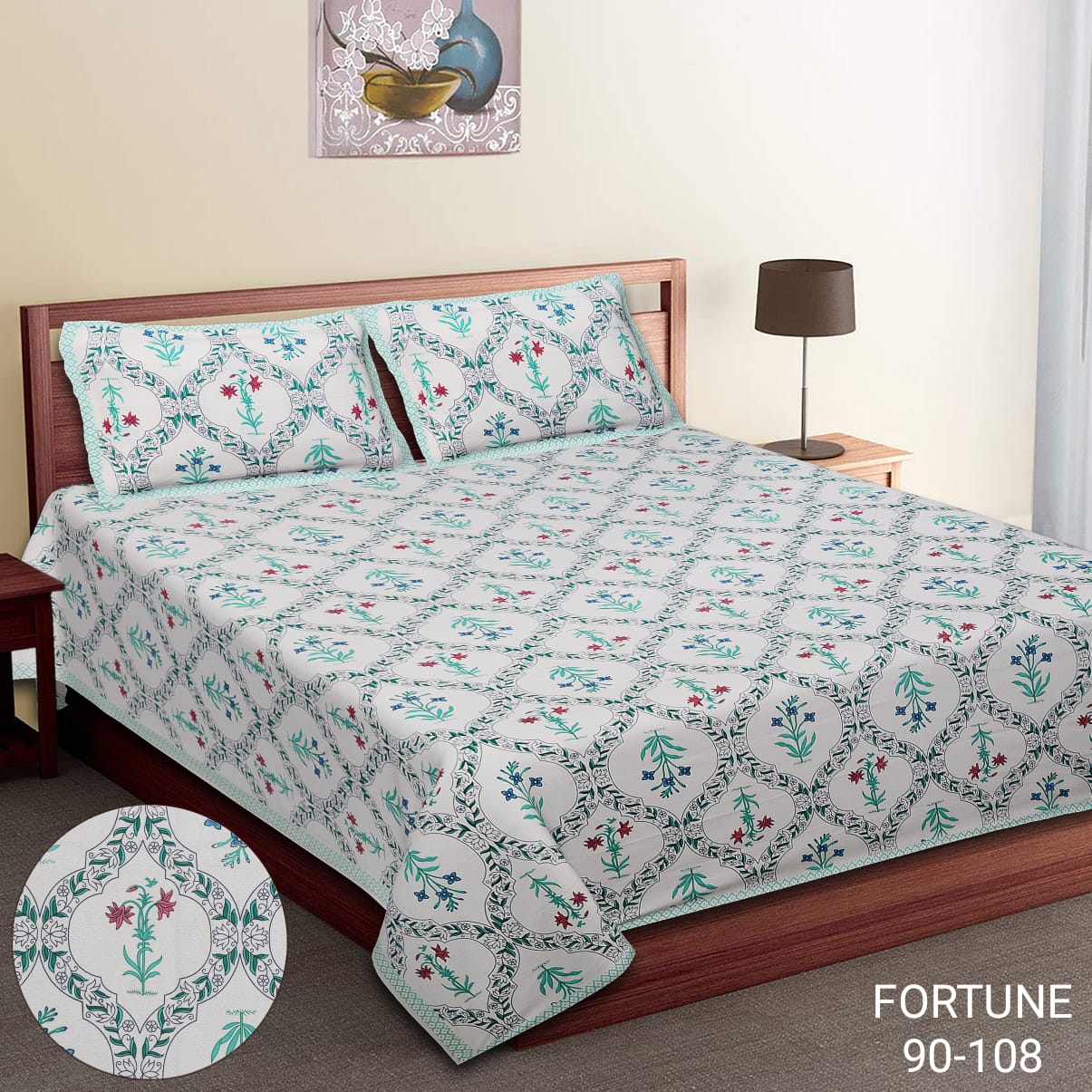 King-Size Bed Sheet Set with 2 Pillow Covers (Cotton Autoloom Fabric)