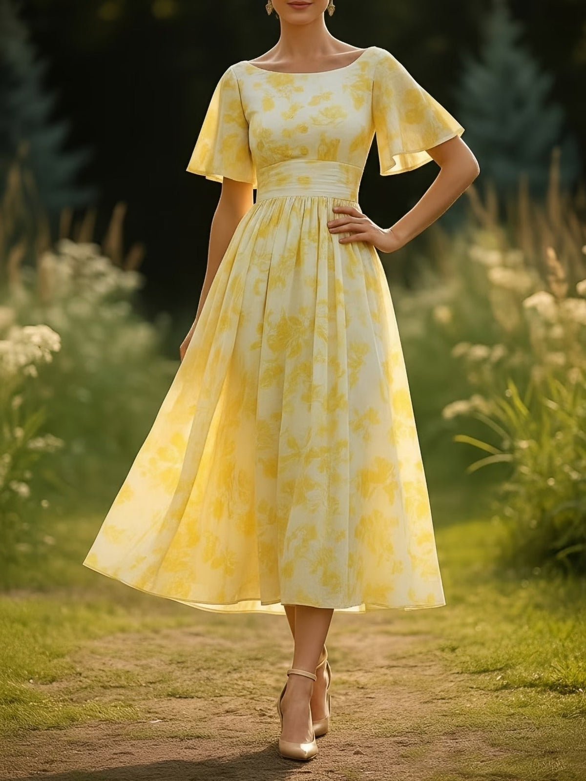 Elegant Waist Button Detail Dress – Chic Casual Everyday Outfit for Women