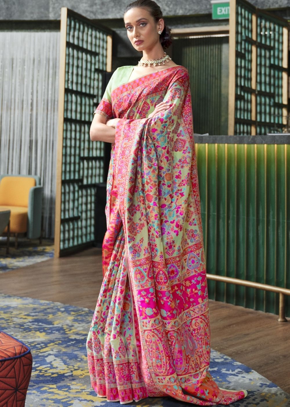 Moss Green Banarasi Jamawar Woven Silk Saree : Top Pick