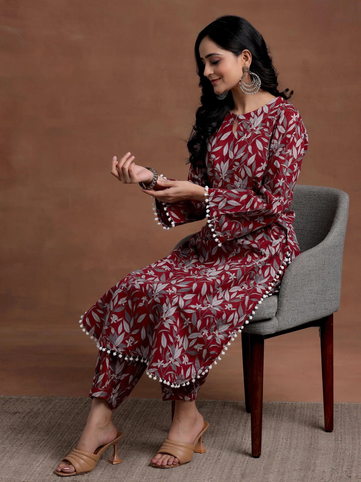 Anouk Rust Printed Cotton Pathani Kurta Set