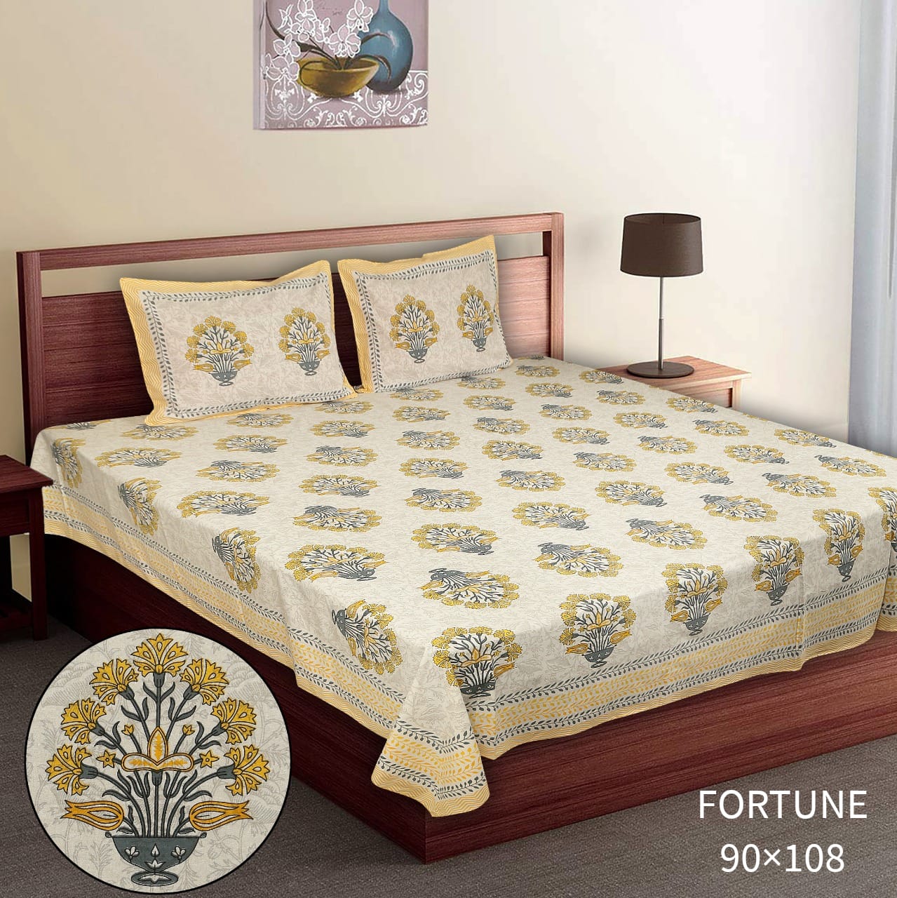King-Size Bed Sheet Set with 2 Pillow Covers (Cotton Autoloom Fabric)