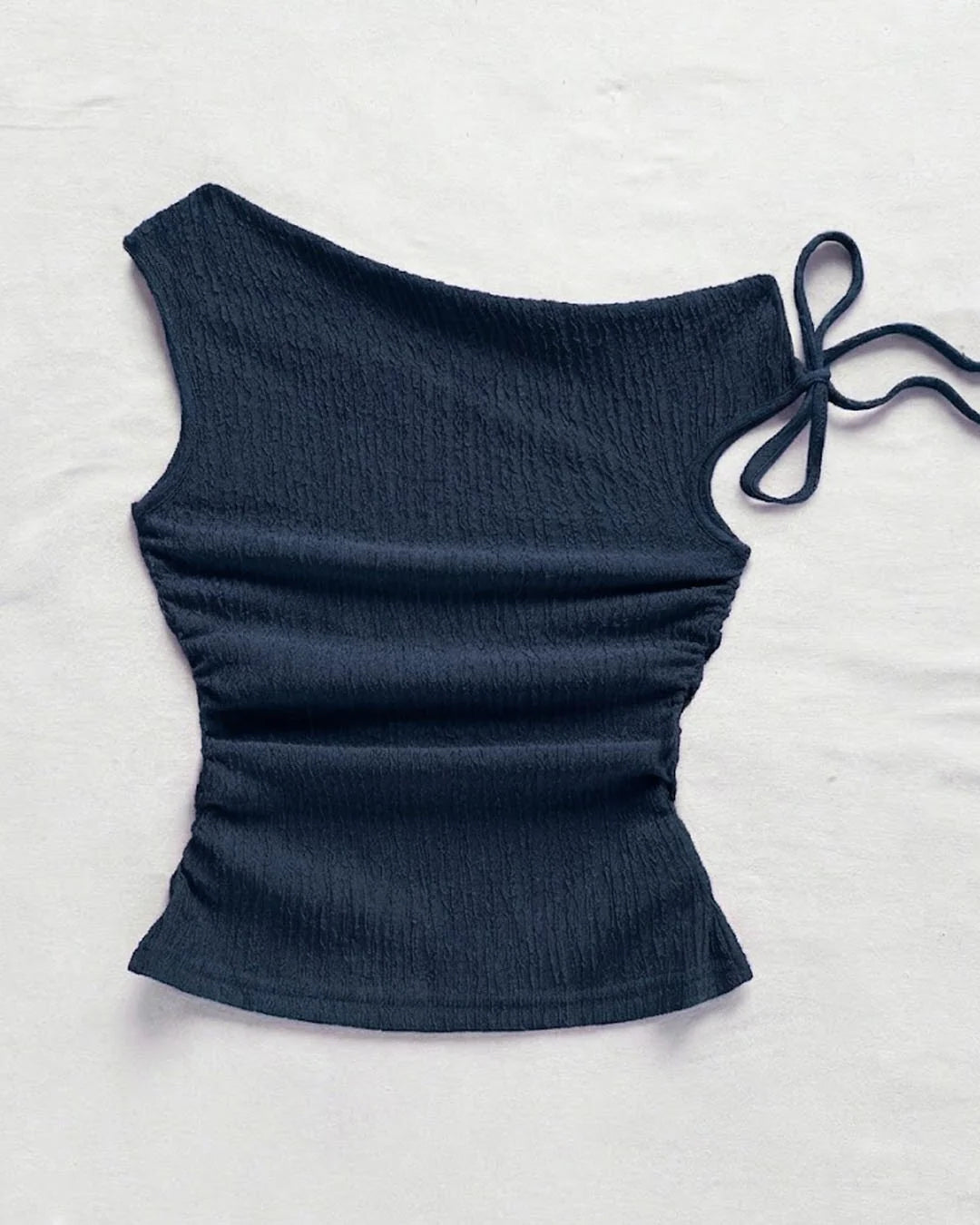 Asymmetrical Side Knot Sleeveless Top in Blue