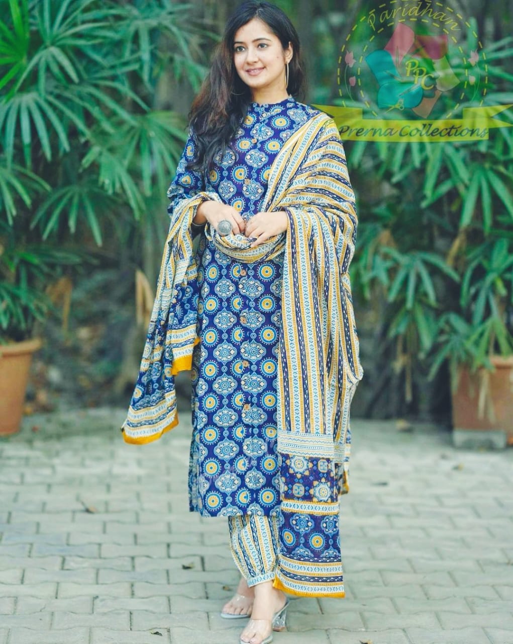 Ajrakh Print Kurti, Gulnar Pant, and Mul Cotton Dupatta Set