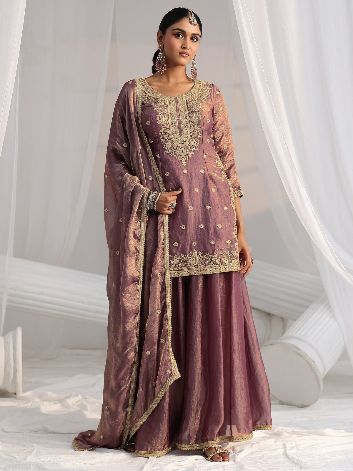 Anouk Art Dusty Mauve Mirror Work Embroidered Palazzo Suit Set