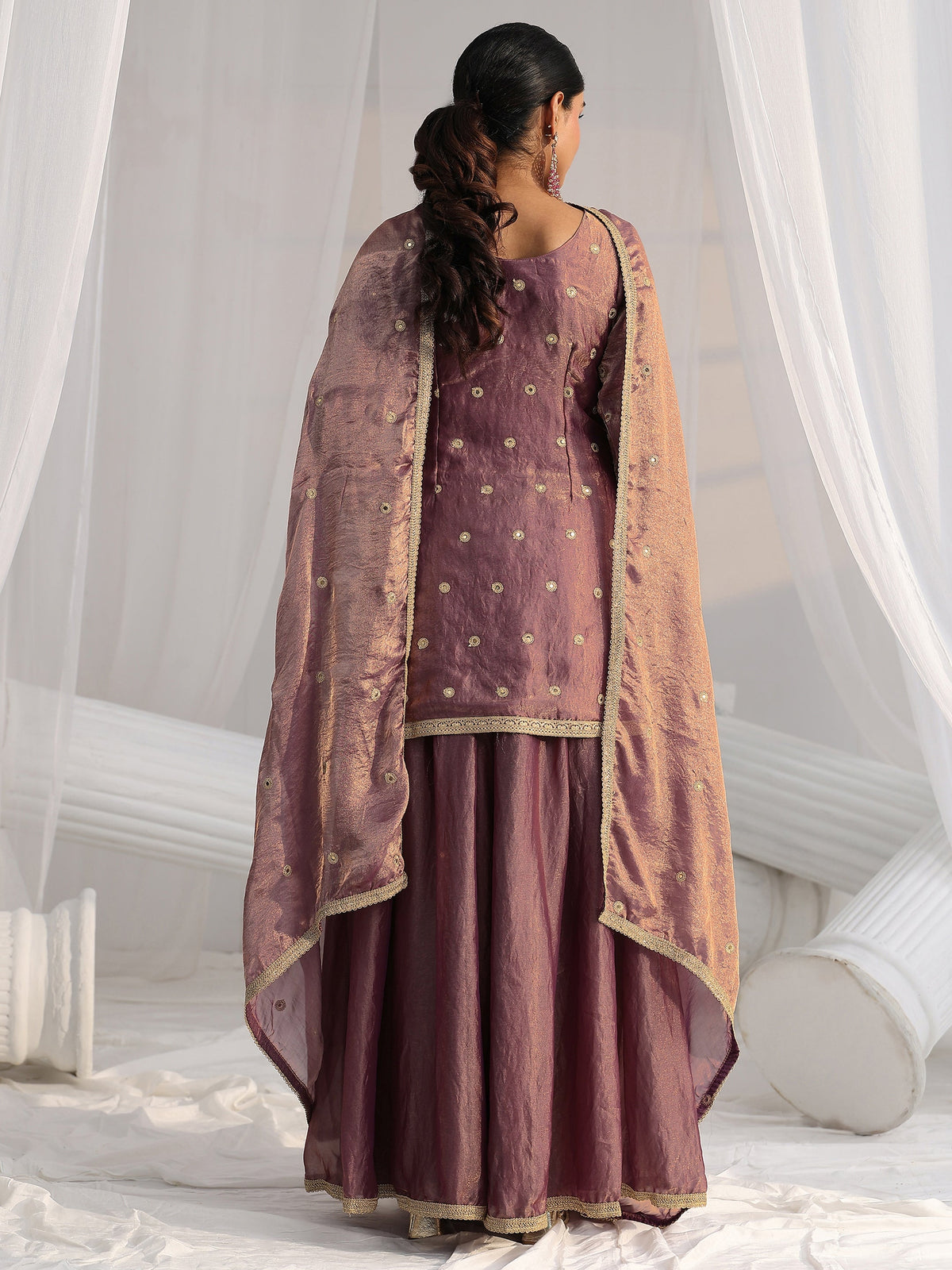 Anouk Art Dusty Mauve Mirror Work Embroidered Palazzo Suit Set