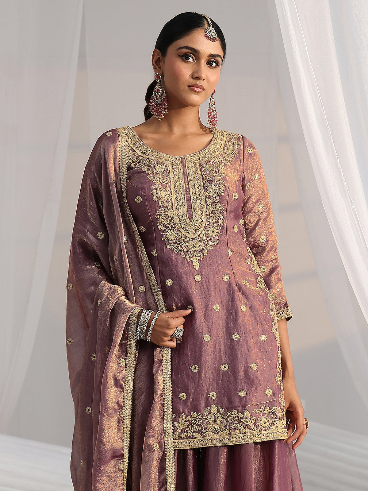 Anouk Art Dusty Mauve Mirror Work Embroidered Palazzo Suit Set