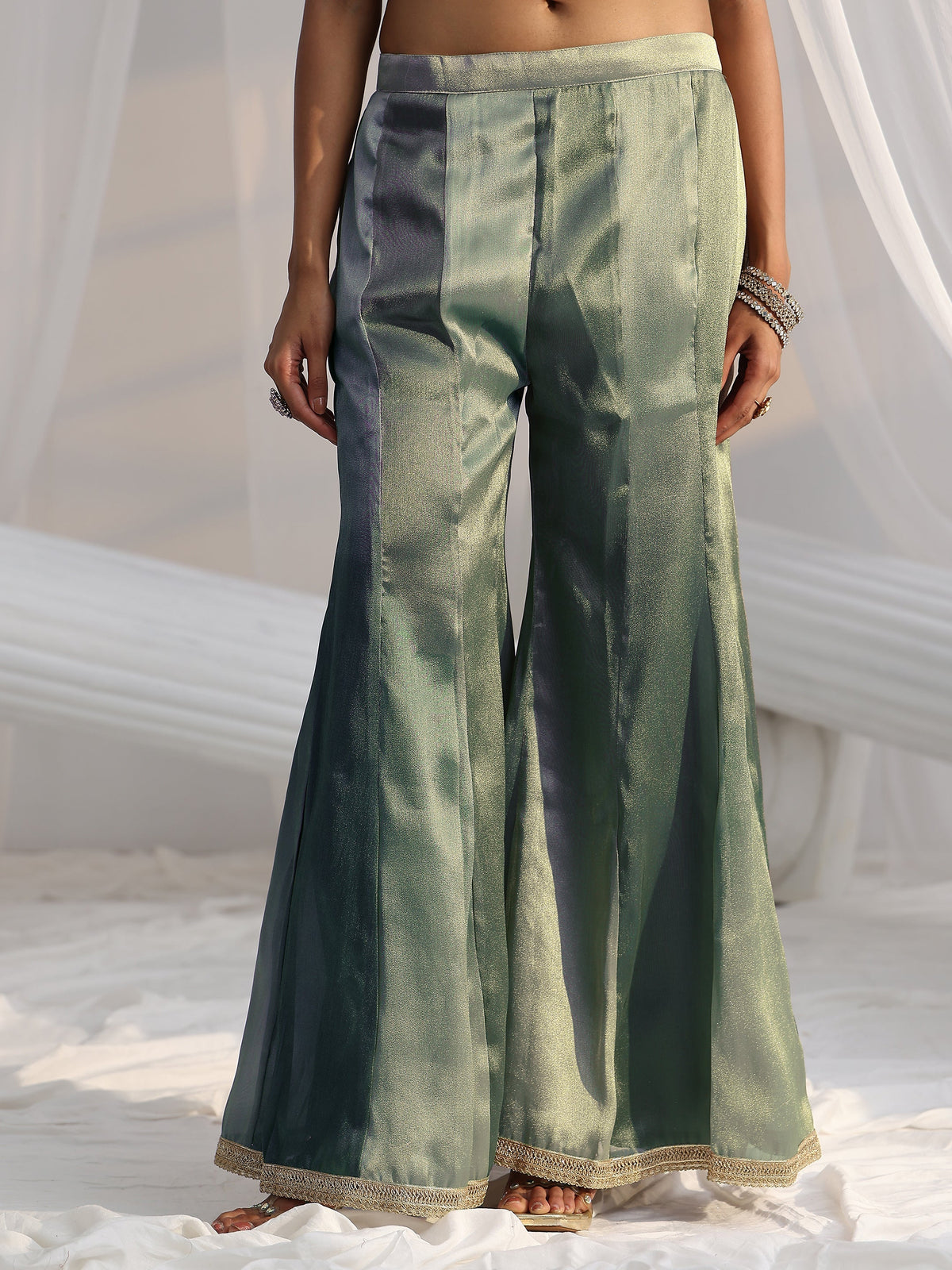 Anouk Art Blue Floral Embellished Sleeveless Tissue Sharara Suit Set