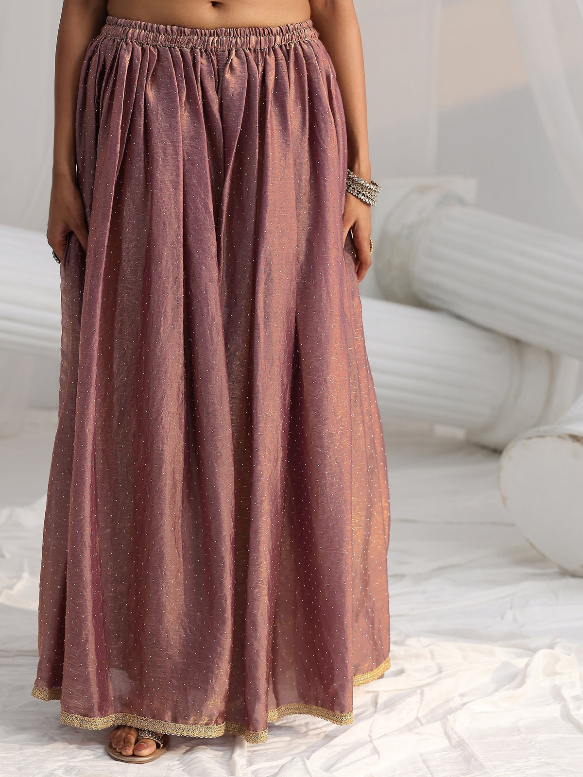 Anouk Art Mauve Embellished Sleeveless Silk Blend Palazzo Suit Set