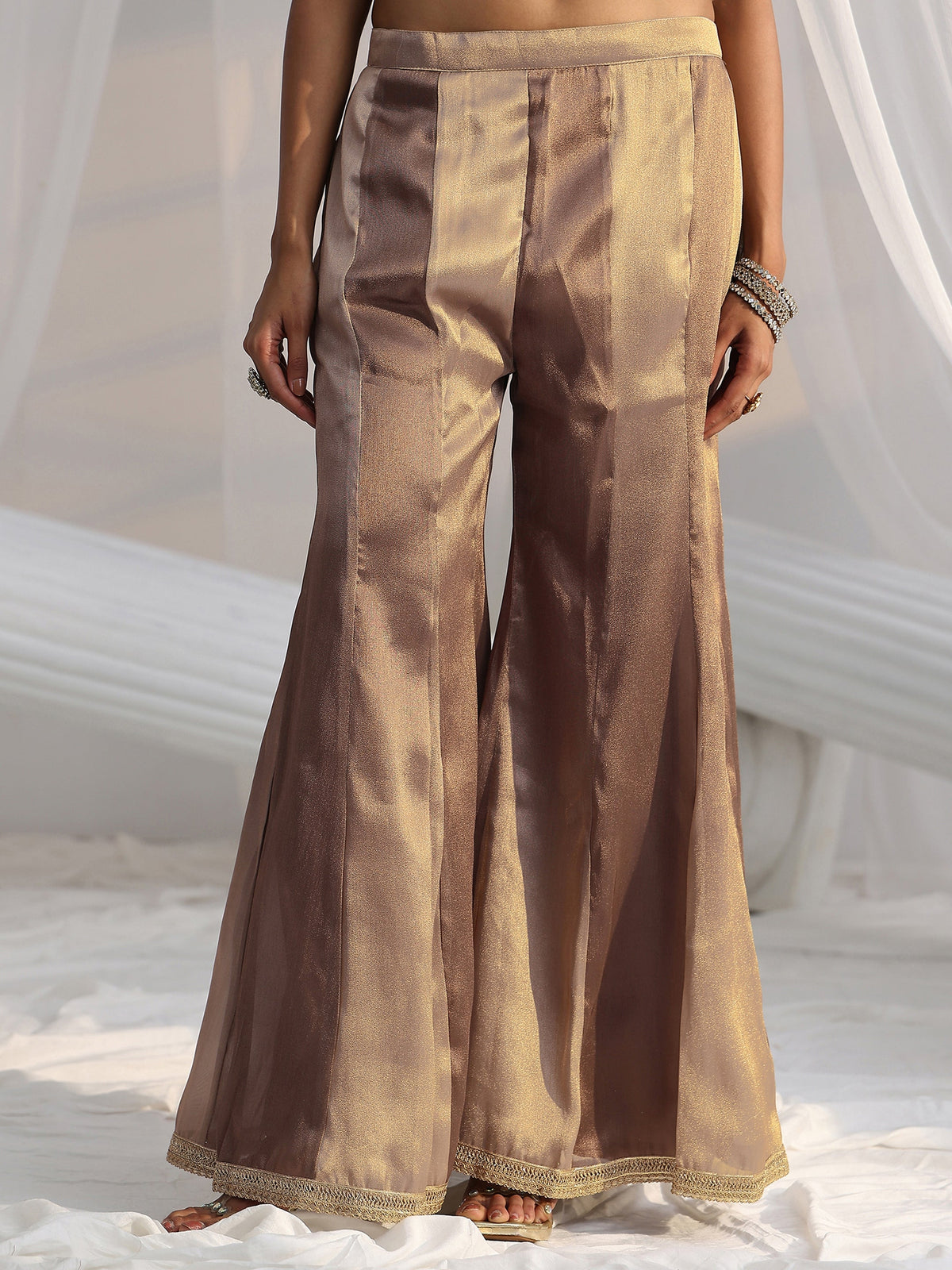 Anouk Art Taupe Grey Embroidered Sleeveless Tissue Sharara Suit Set