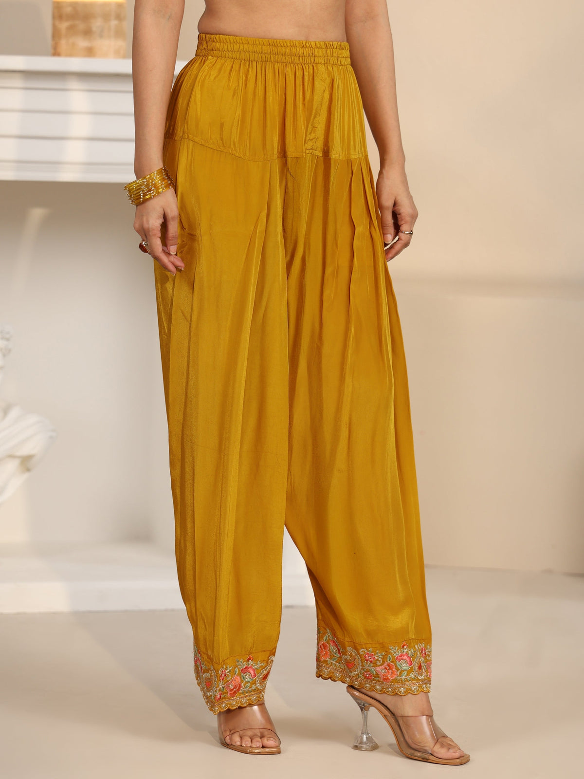Anouk Art Yellow Floral Embroidered Organza Straight Suit Set