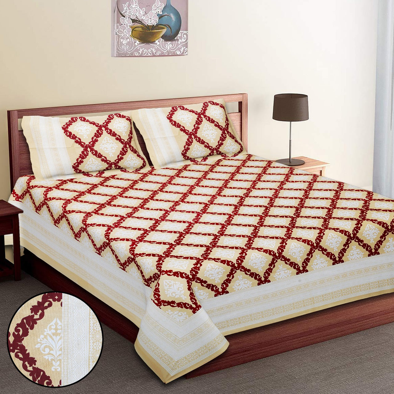 King-Size Bed Sheet Set with 2 Pillow Covers (Cotton Autoloom Fabric)