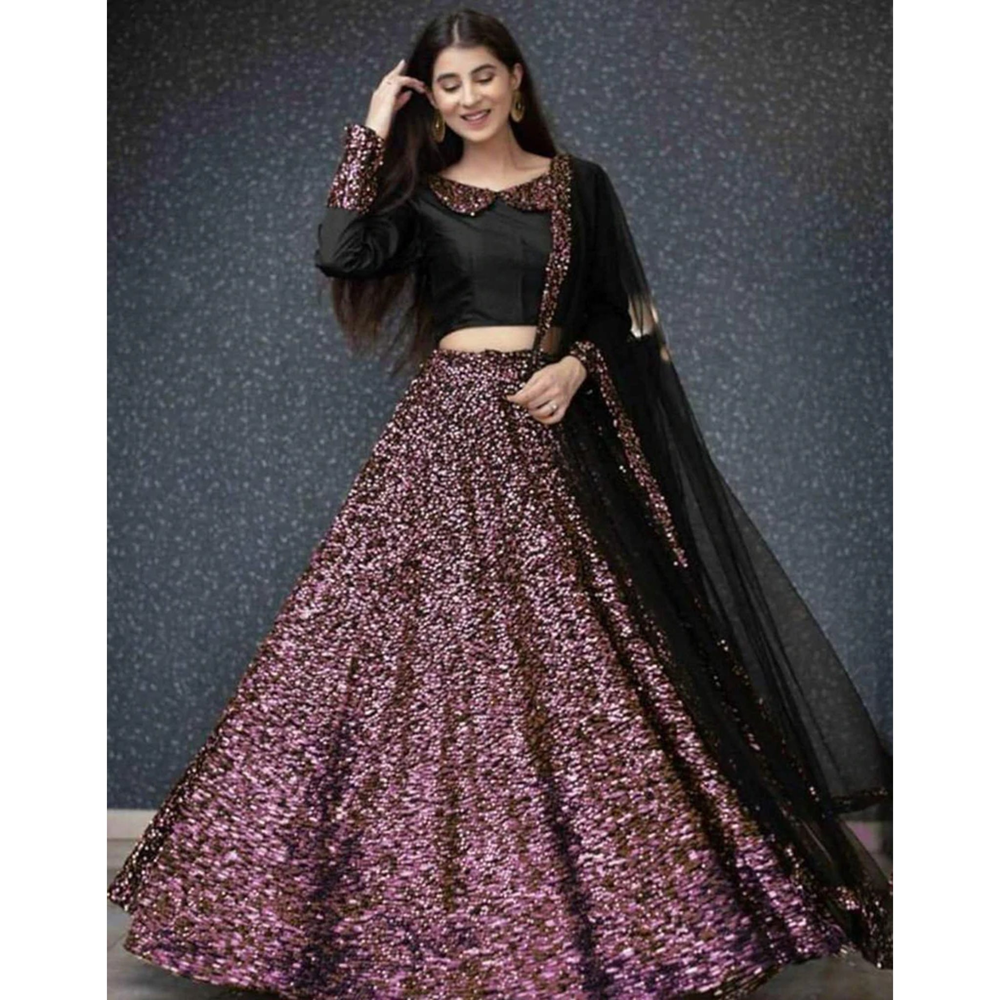 Pink Colored Full Sequence Lehenga Choli with Net Dupatta
