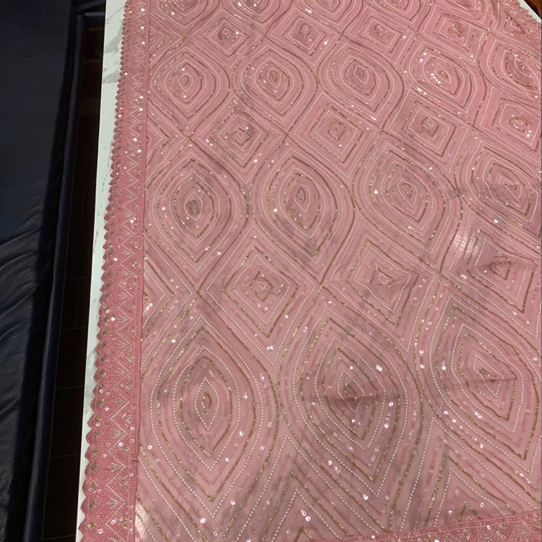Pink Georgette Saree with Heavy Thread and Sequins Work