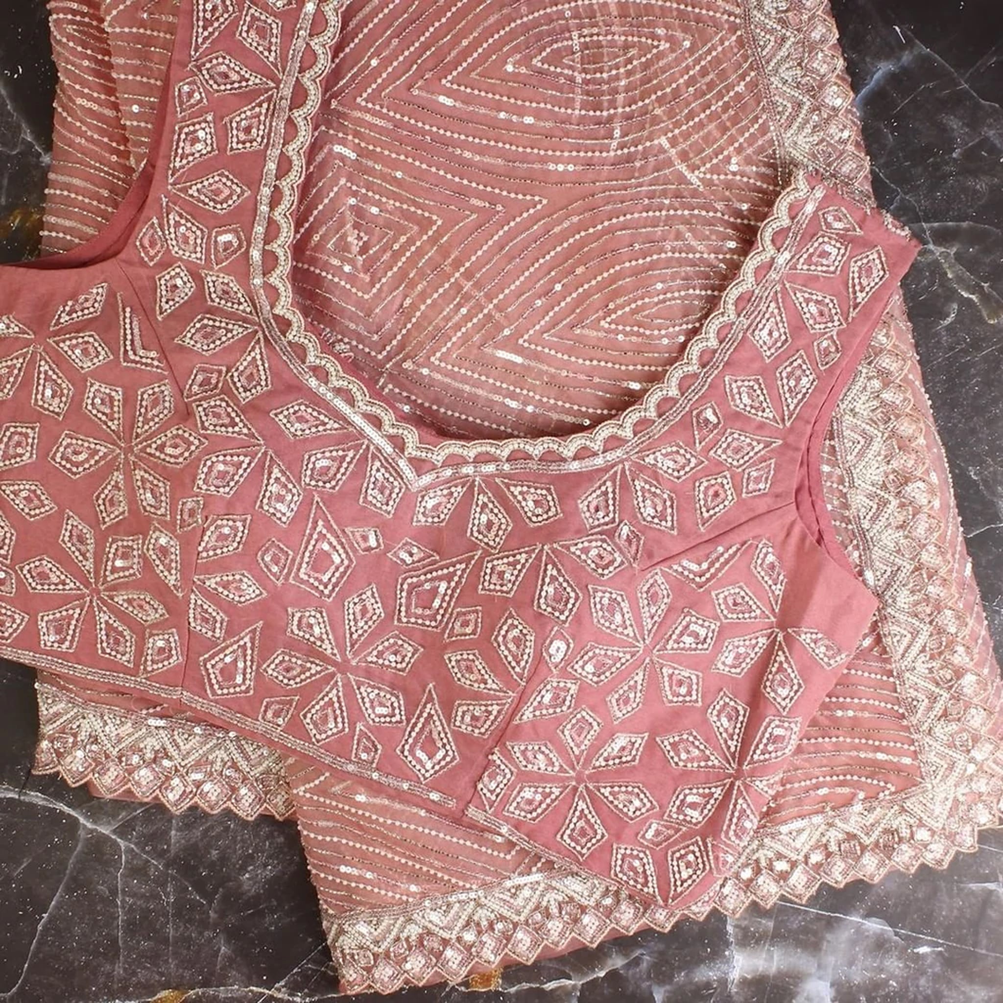 Pink Georgette Saree with Heavy Thread and Sequins Work