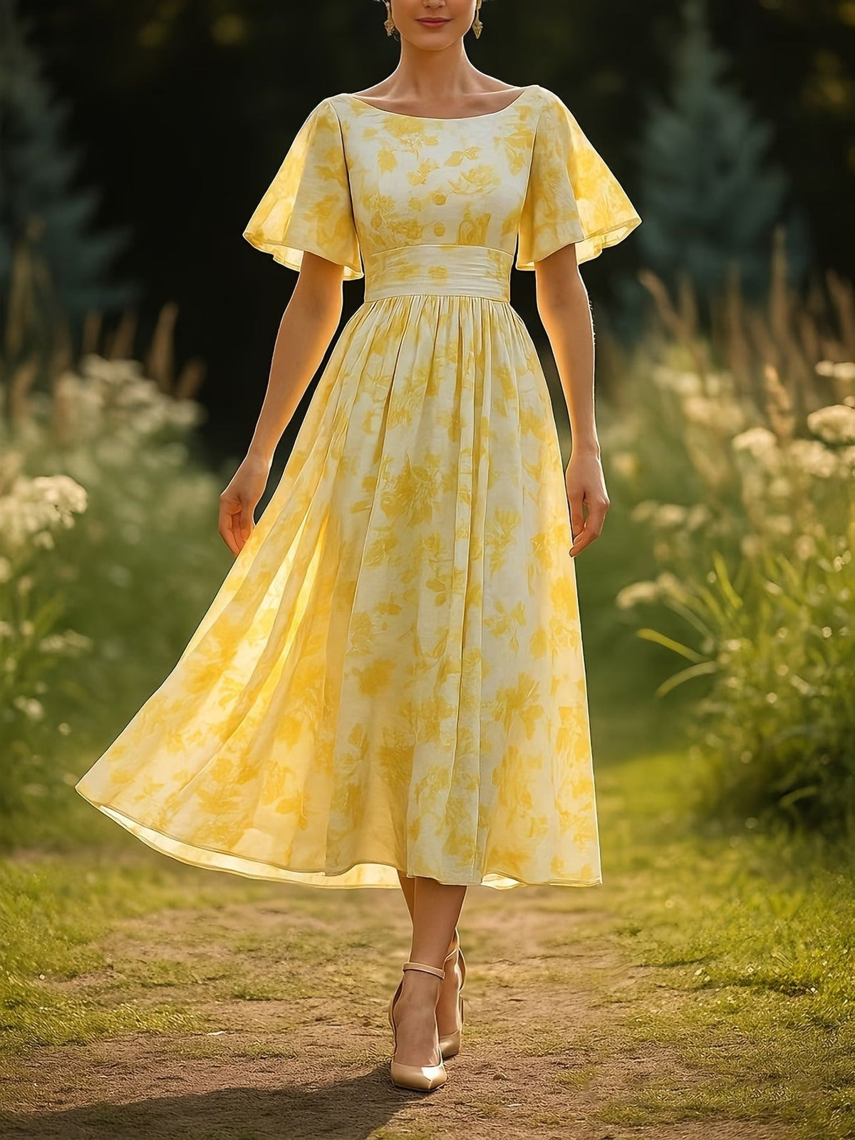Elegant Waist Button Detail Dress – Chic Casual Everyday Outfit for Women