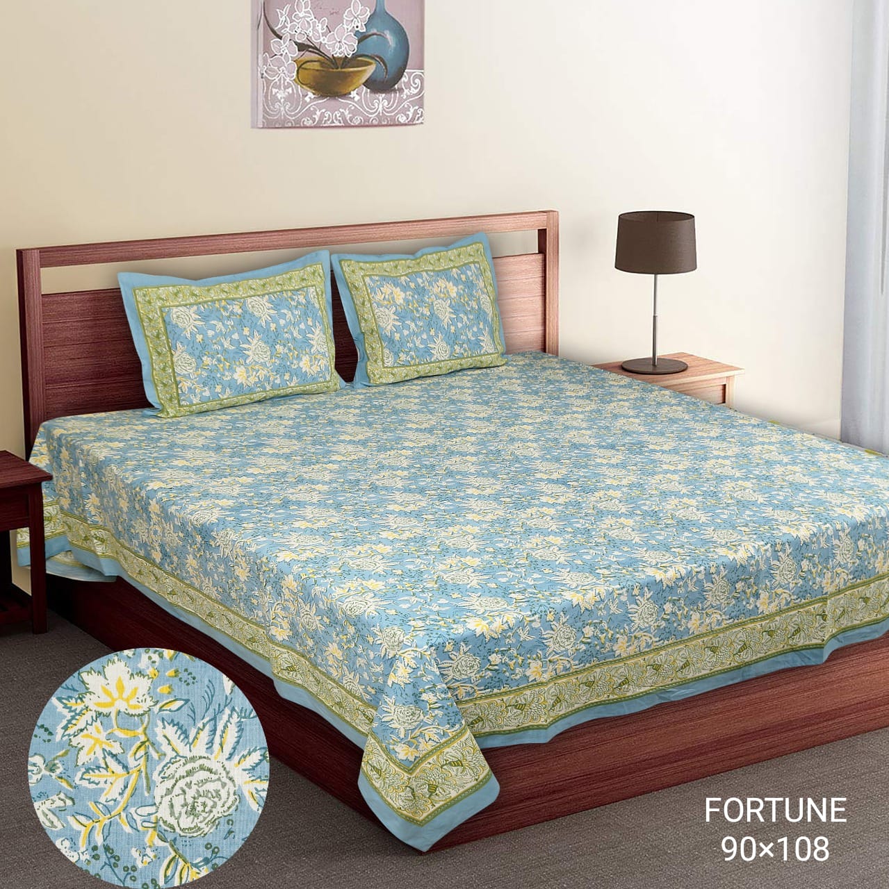 King-Size Bed Sheet Set with 2 Pillow Covers (Cotton Autoloom Fabric)
