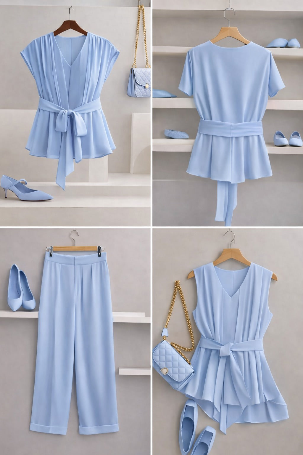 Summer French Solid Two-Piece Set – Elegant Women’s Top & Pants Suit
