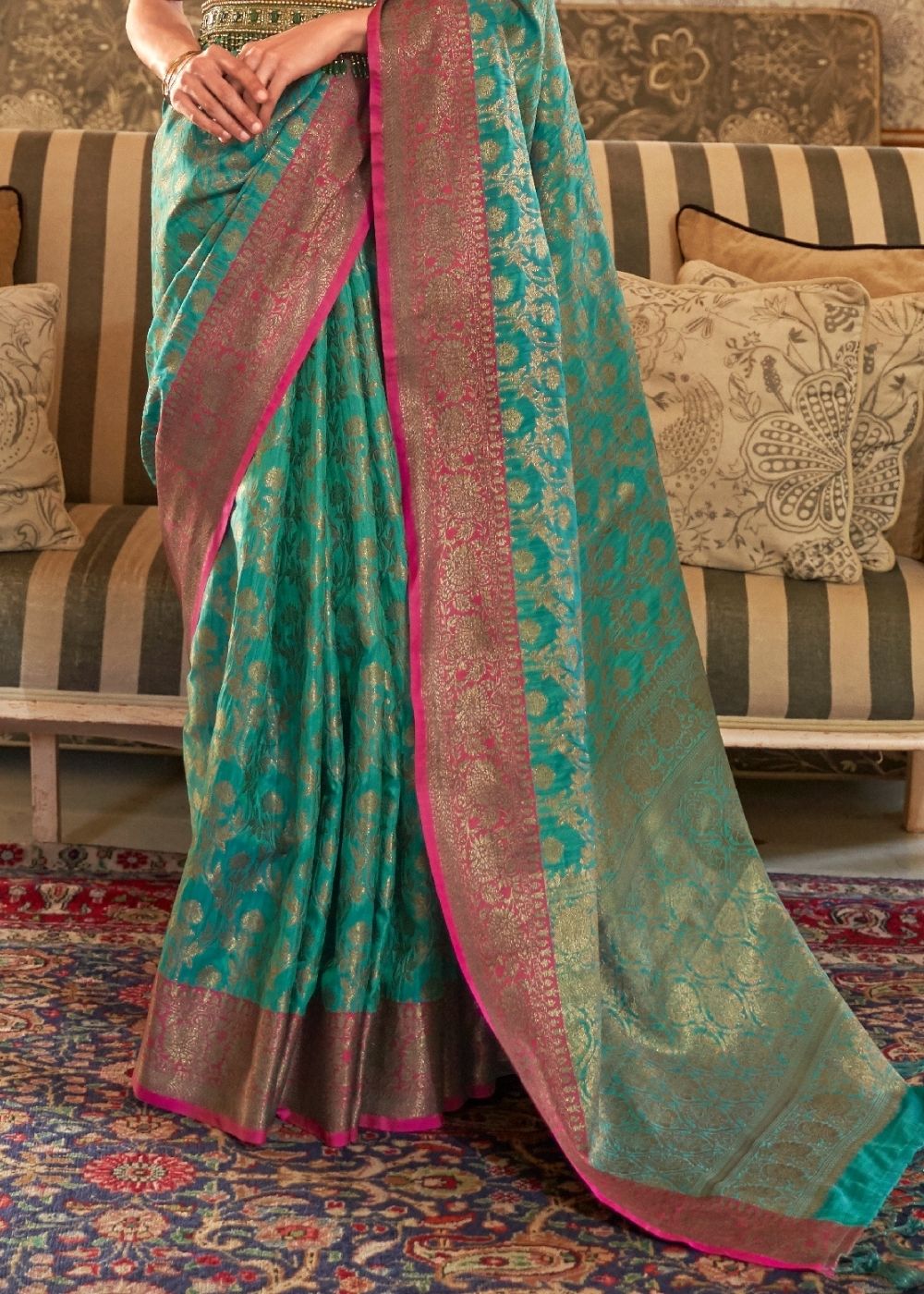 Sea Green Woven Banarasi Tussar Silk Saree : Top Pick