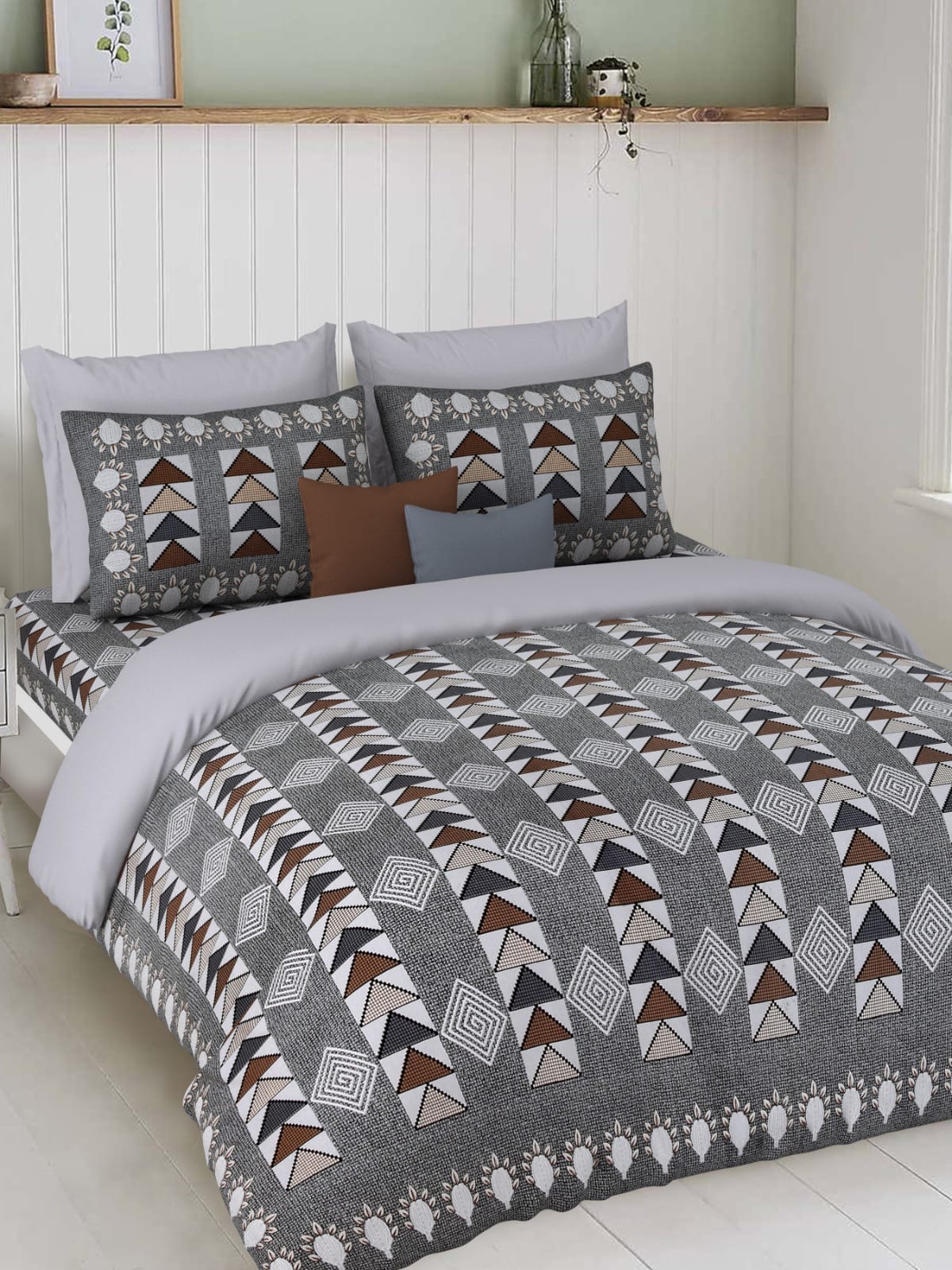100"x100" Cotton Bed Sheet with Flap Pillowcases (18"x27")