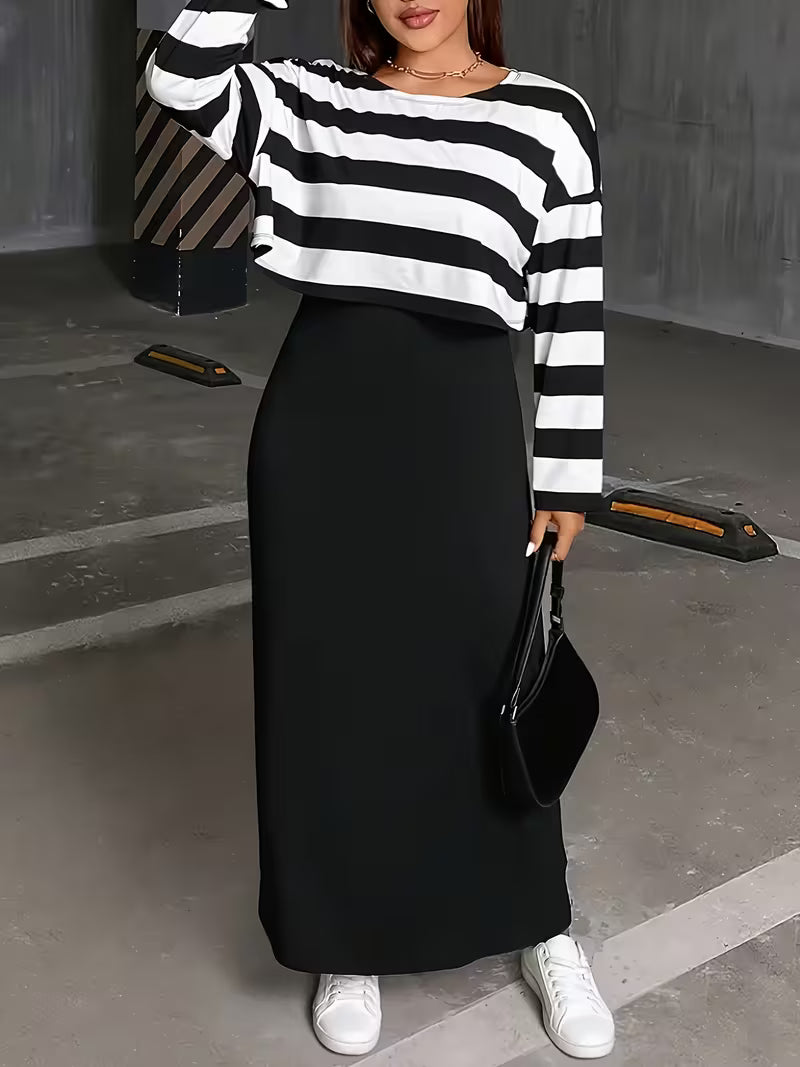 Chic Layered Stripe Dress Set