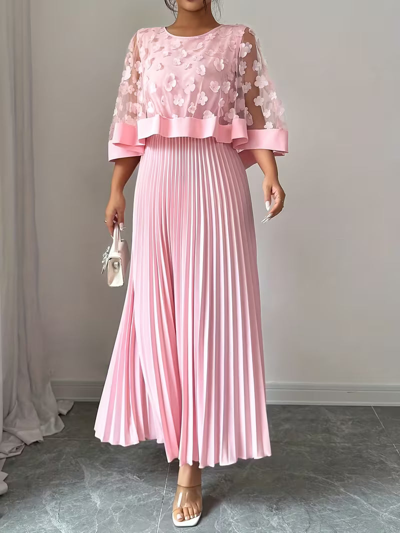 Women’s Elegant 3D Floral Appliqué Dress