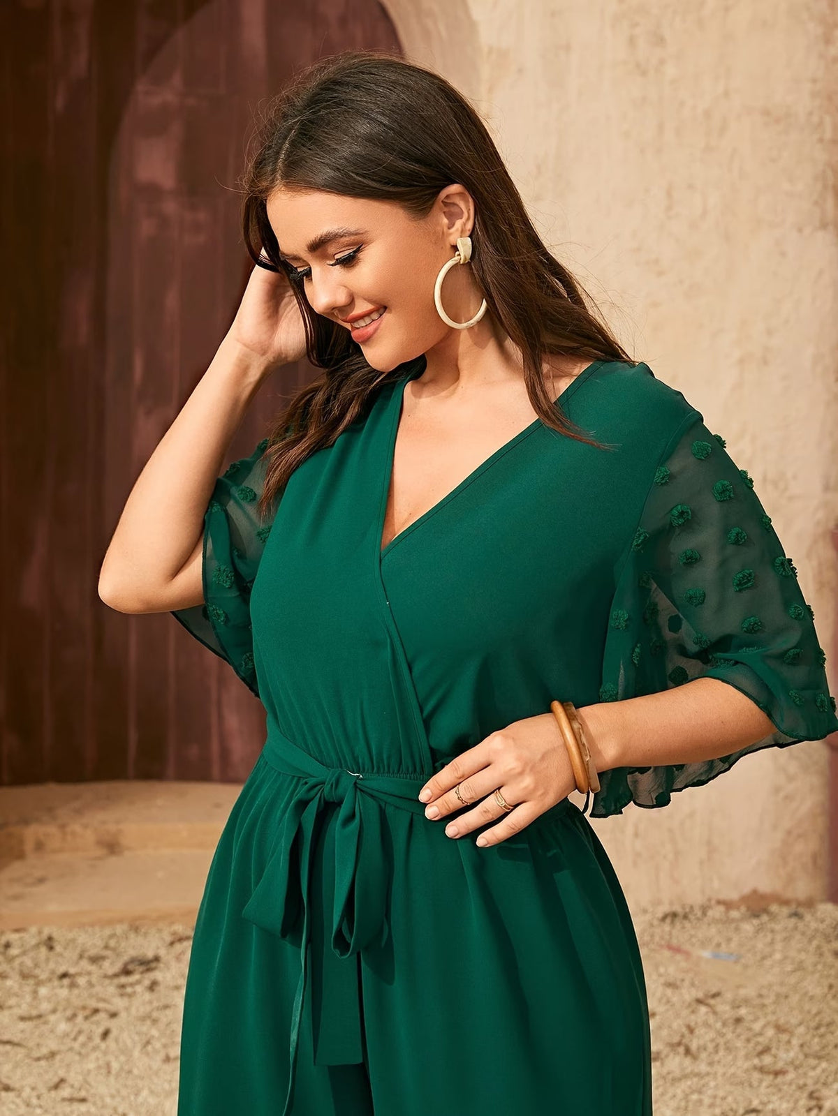 CurveBloom Plus Size Floral Wide-Leg Jumpsuit with Tie Belt