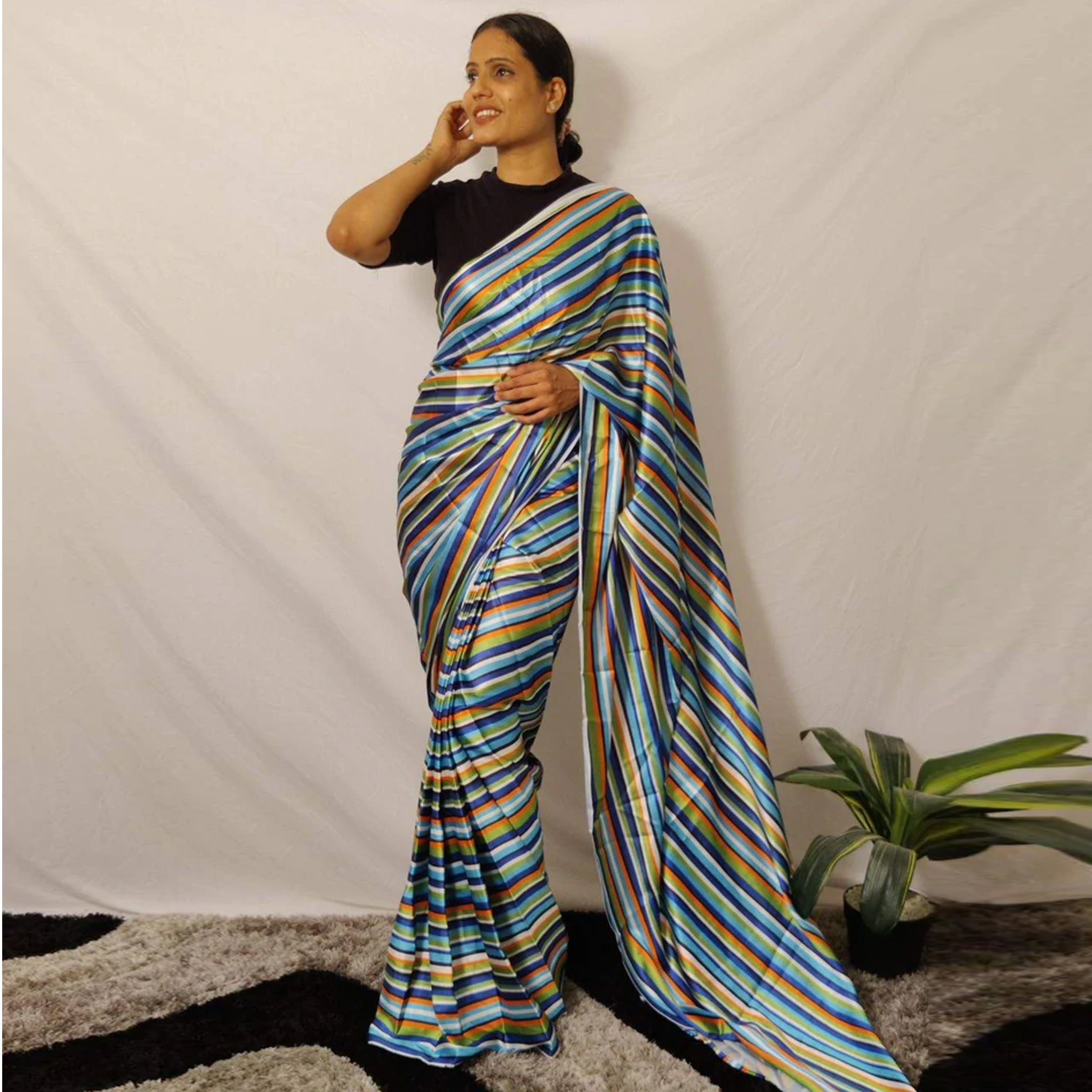 Ready to wear Japan Satin Silk Saree