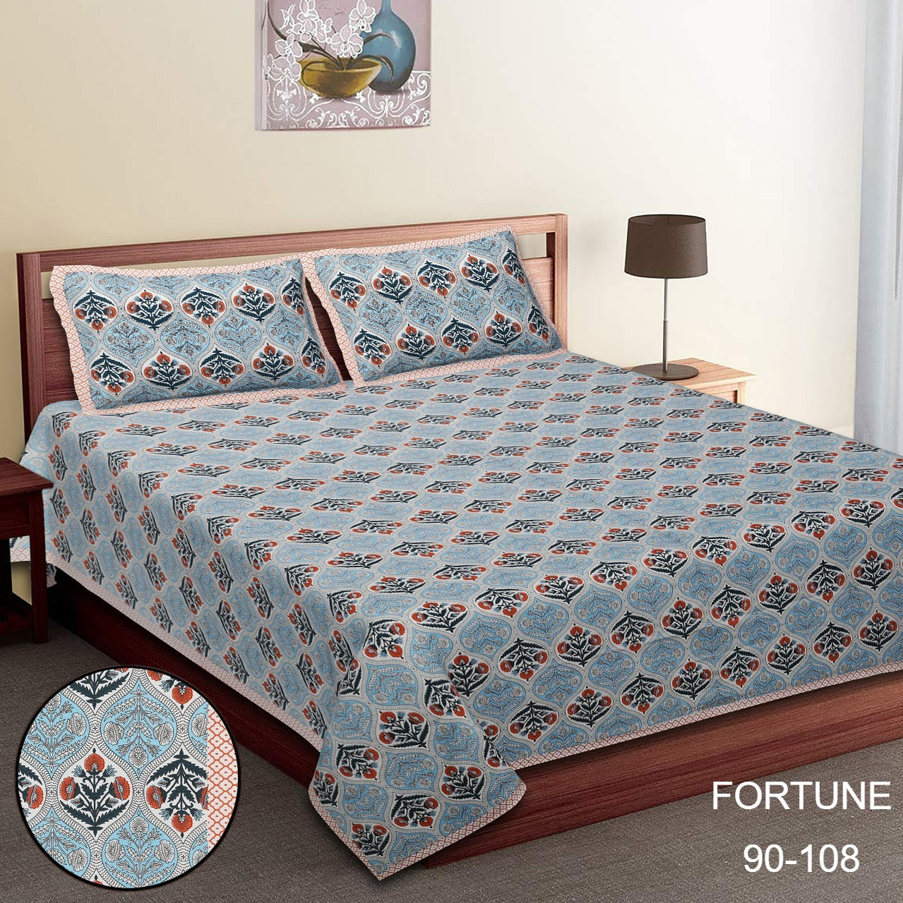 King-Size Bed Sheet Set with 2 Pillow Covers (Cotton Autoloom Fabric)