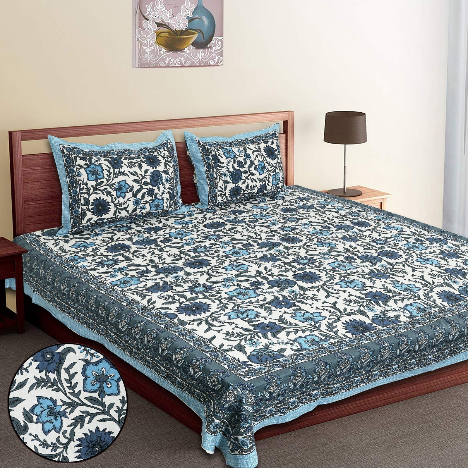 King-Size Bed Sheet Set with 2 Pillow Covers (Cotton Autoloom Fabric)