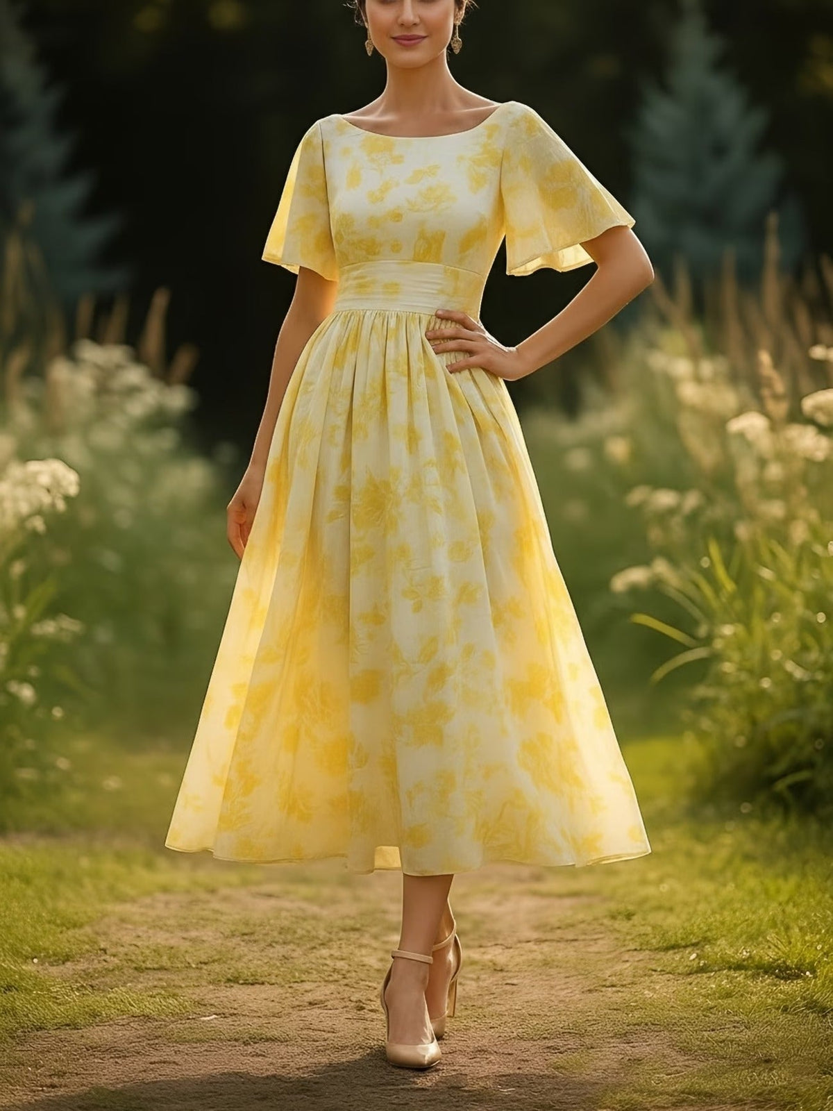 Elegant Waist Button Detail Dress – Chic Casual Everyday Outfit for Women
