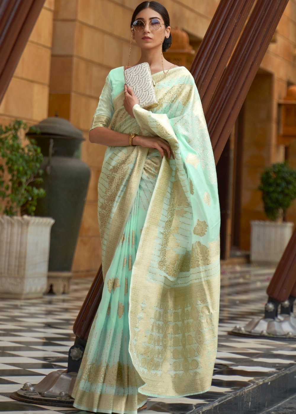 Mint Green Zari Woven Silk Saree with Sequins work
