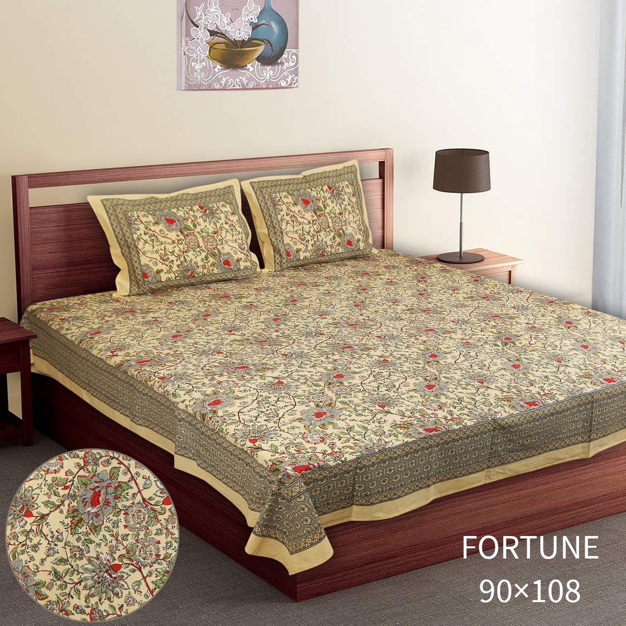 King-Size Bed Sheet Set with 2 Pillow Covers (Cotton Autoloom Fabric)